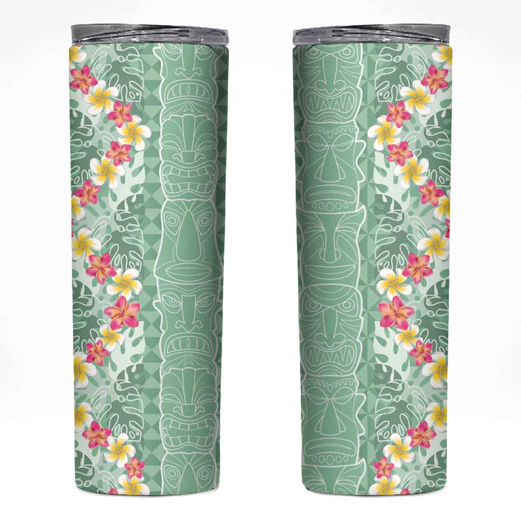 Menthol Green Aloha Hawaii Tiki Skinny Tumbler Tropical Plumeria - Seamless Style