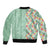 Menthol Green Aloha Hawaii Tiki Sleeve Zip Bomber Jacket Tropical Plumeria - Seamless Style