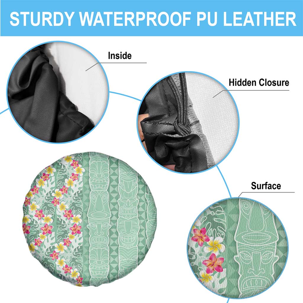 Menthol Green Aloha Hawaii Tiki Spare Tire Cover Tropical Plumeria - Seamless Style