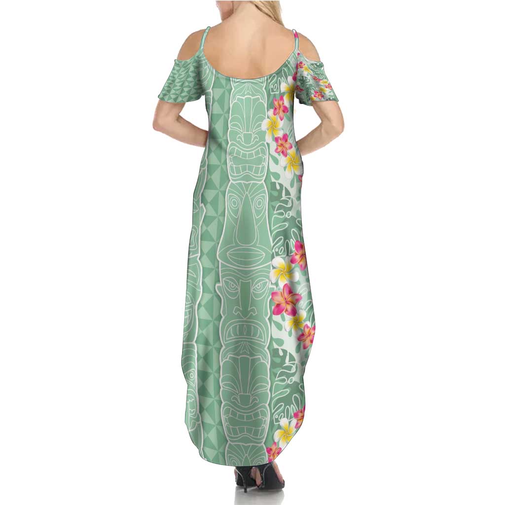 Menthol Green Aloha Hawaii Tiki Summer Maxi Dress Tropical Plumeria - Seamless Style LT14 - Polynesian Pride