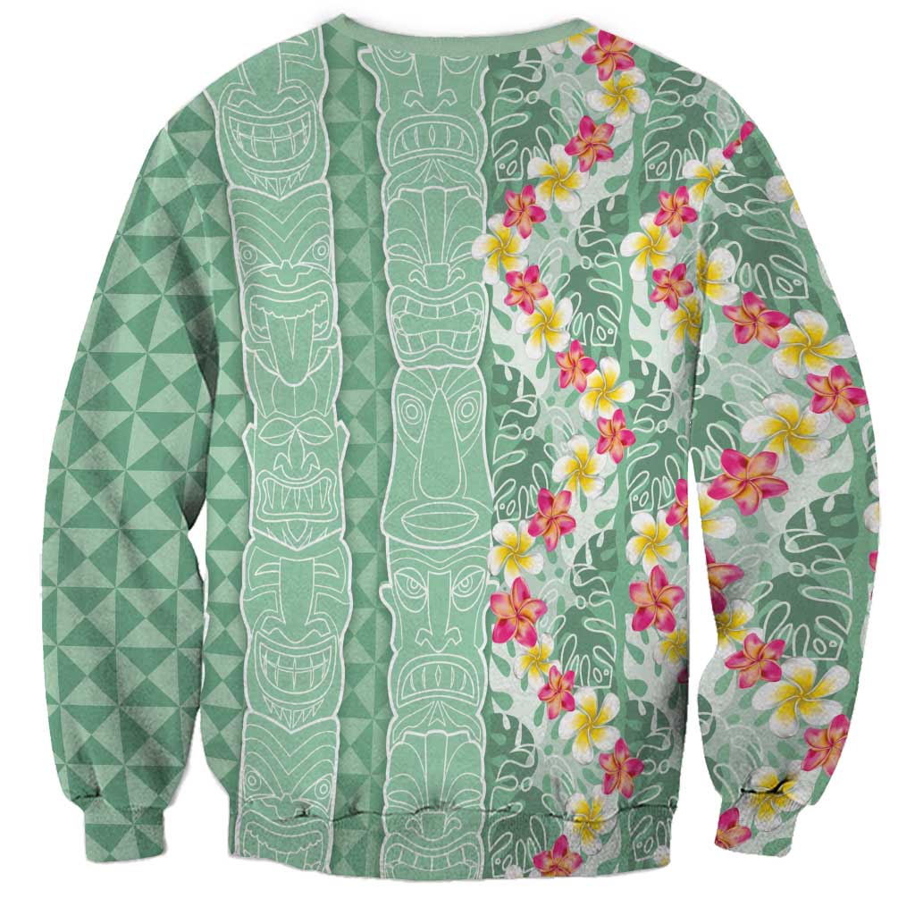 Menthol Green Aloha Hawaii Tiki Sweatshirt Tropical Plumeria - Seamless Style LT14 - Polynesian Pride