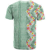 Menthol Green Aloha Hawaii Tiki T Shirt Tropical Plumeria - Seamless Style