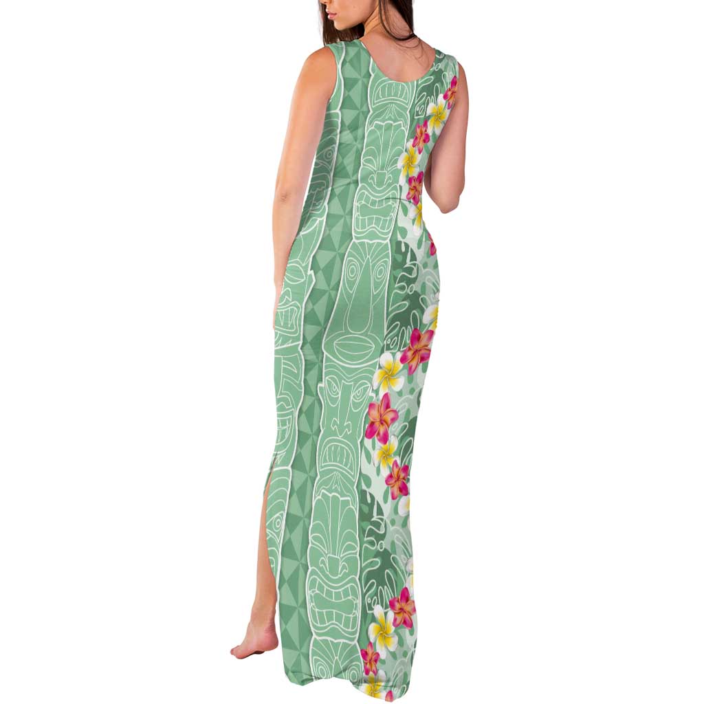 Menthol Green Aloha Hawaii Tiki Tank Maxi Dress Tropical Plumeria - Seamless Style LT14 - Polynesian Pride