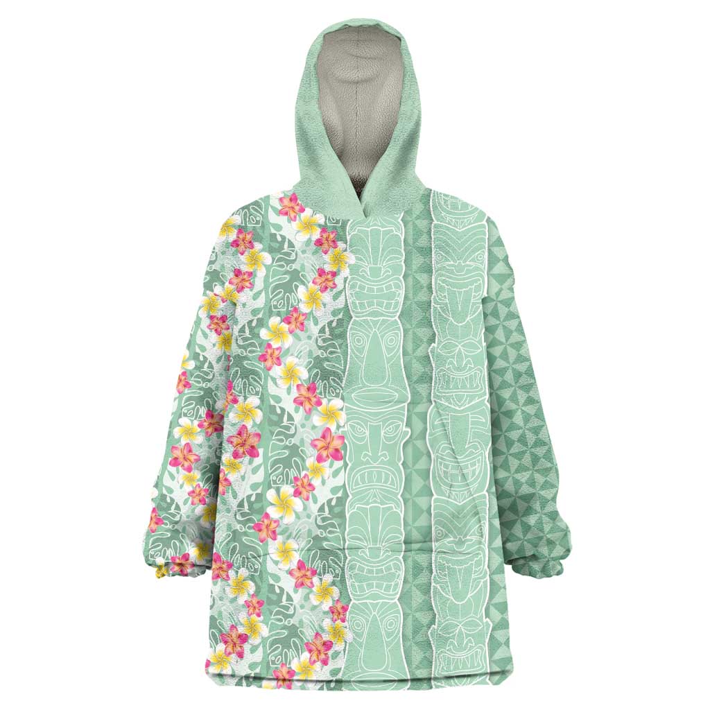 Menthol Green Aloha Hawaii Tiki Wearable Blanket Hoodie Tropical Plumeria - Seamless Style LT14 One Size Green - Polynesian Pride
