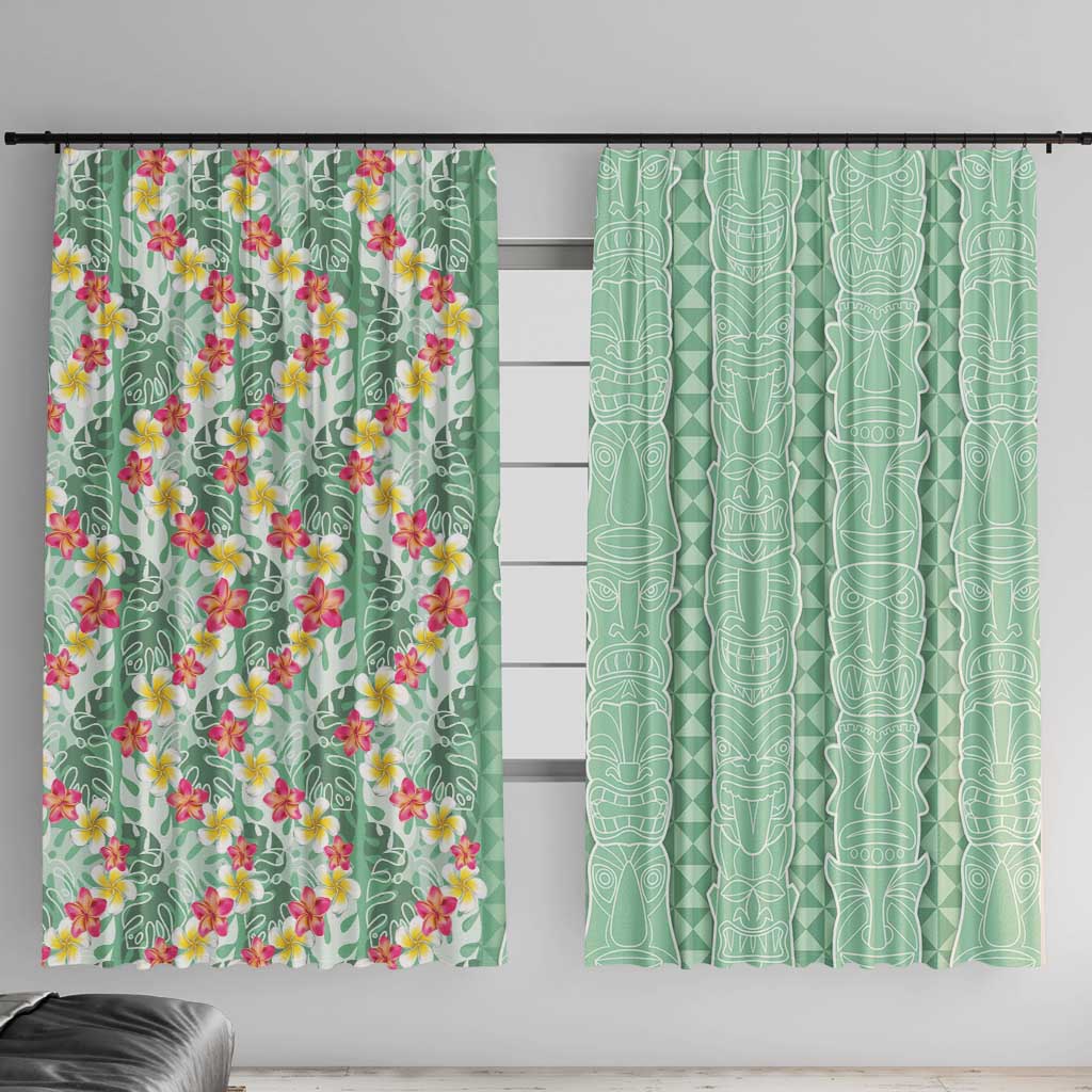 Menthol Green Aloha Hawaii Tiki Window Curtain Tropical Plumeria - Seamless Style