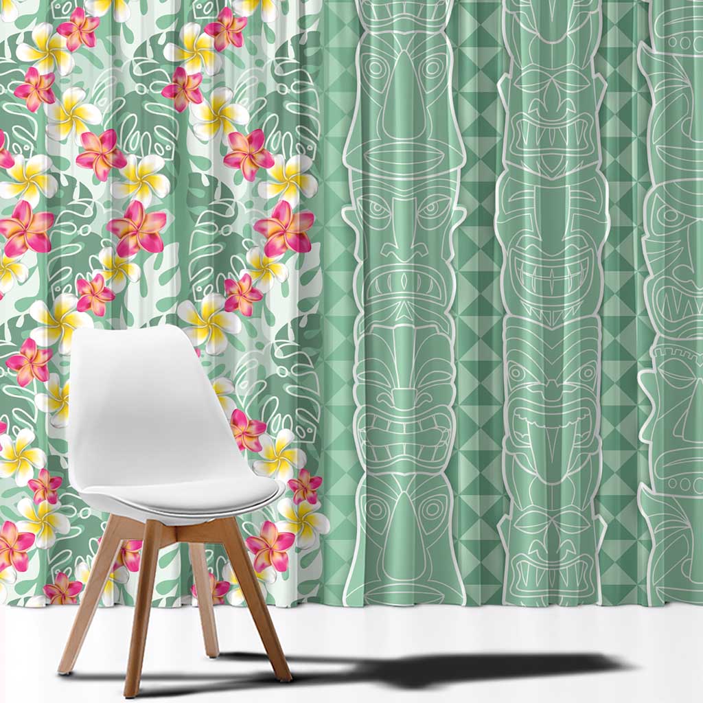 Menthol Green Aloha Hawaii Tiki Window Curtain Tropical Plumeria - Seamless Style LT14 - Polynesian Pride