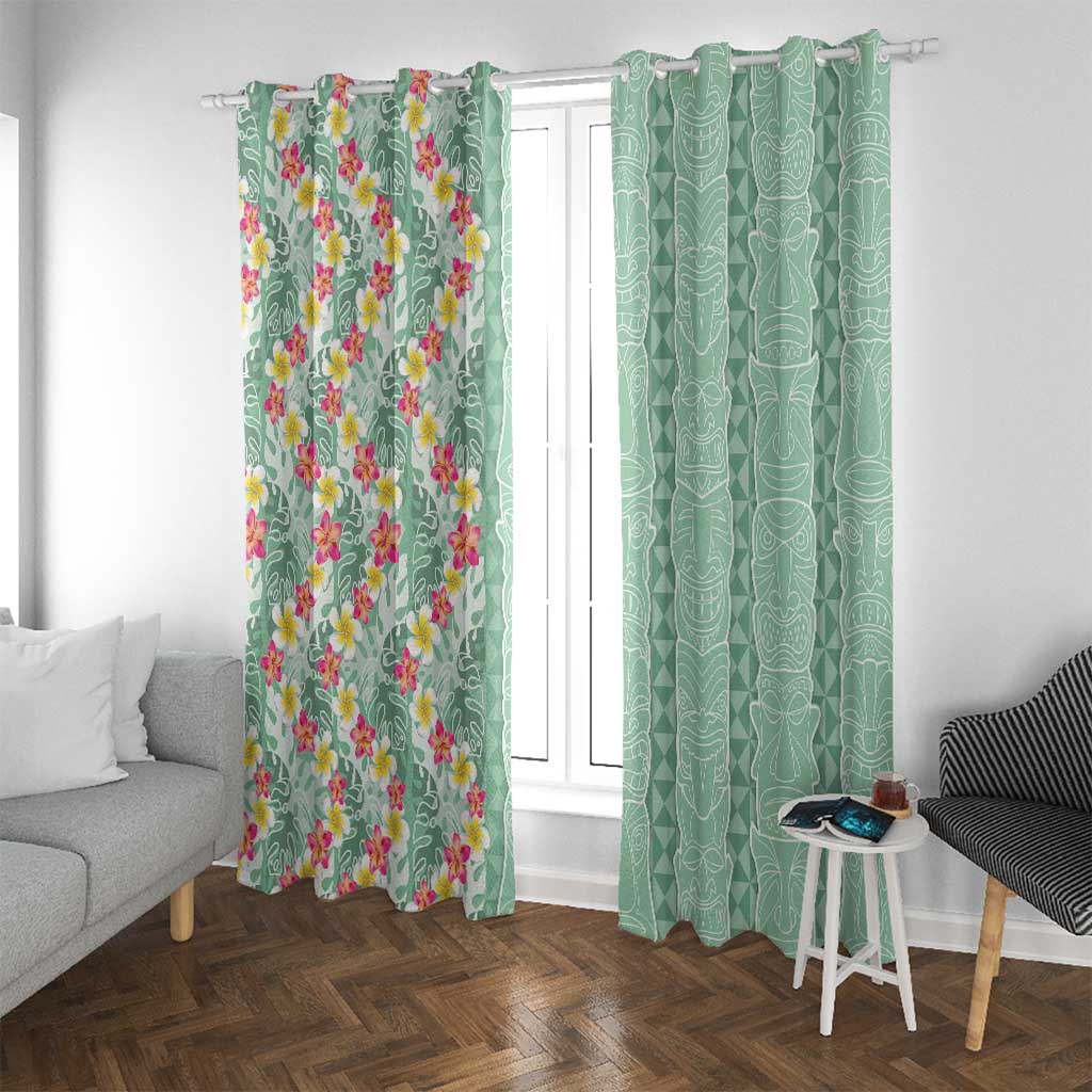Menthol Green Aloha Hawaii Tiki Window Curtain Tropical Plumeria - Seamless Style LT14 With Grommets Green - Polynesian Pride