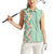 Menthol Green Aloha Hawaii Tiki Women Sleeveless Polo Shirt Tropical Plumeria - Seamless Style