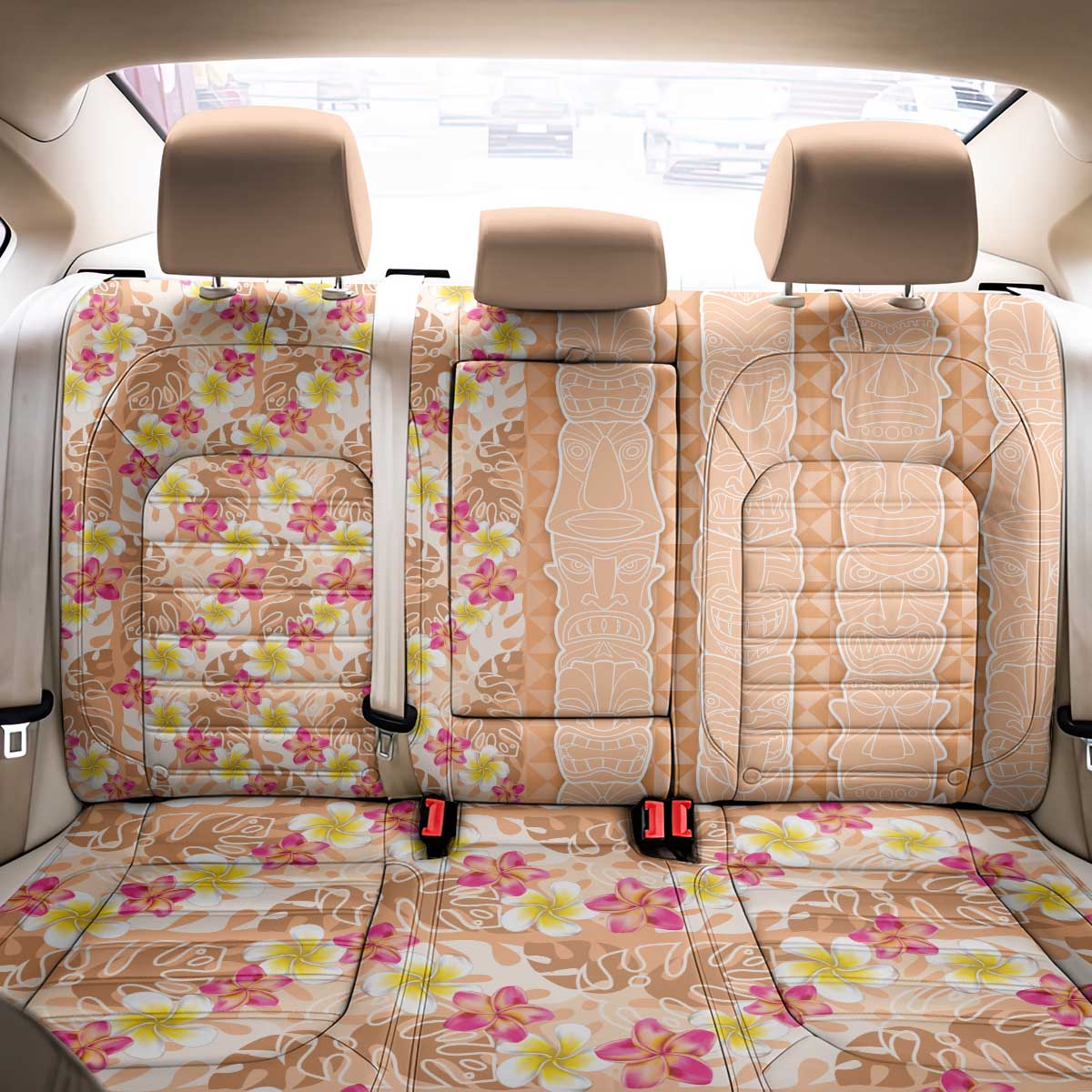 Orange Chiffon Aloha Hawaii Tiki Back Car Seat Cover Tropical Plumeria - Seamless Style