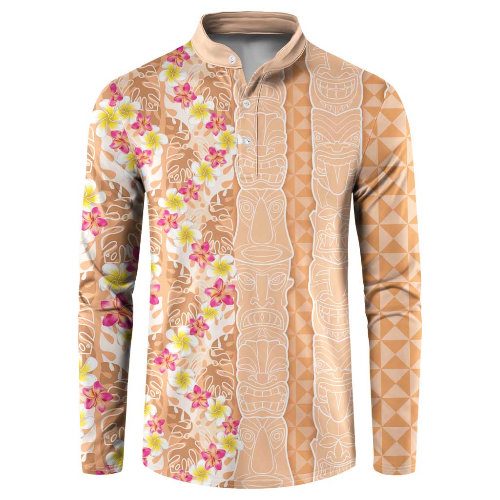 Orange Chiffon Aloha Hawaii Tiki Button Sweatshirt Tropical Plumeria - Seamless Style LT14 Orange - Polynesian Pride