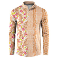 Orange Chiffon Aloha Hawaii Tiki Button Sweatshirt Tropical Plumeria - Seamless Style LT14 Orange - Polynesian Pride