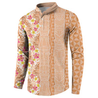 Orange Chiffon Aloha Hawaii Tiki Button Sweatshirt Tropical Plumeria - Seamless Style LT14 - Polynesian Pride