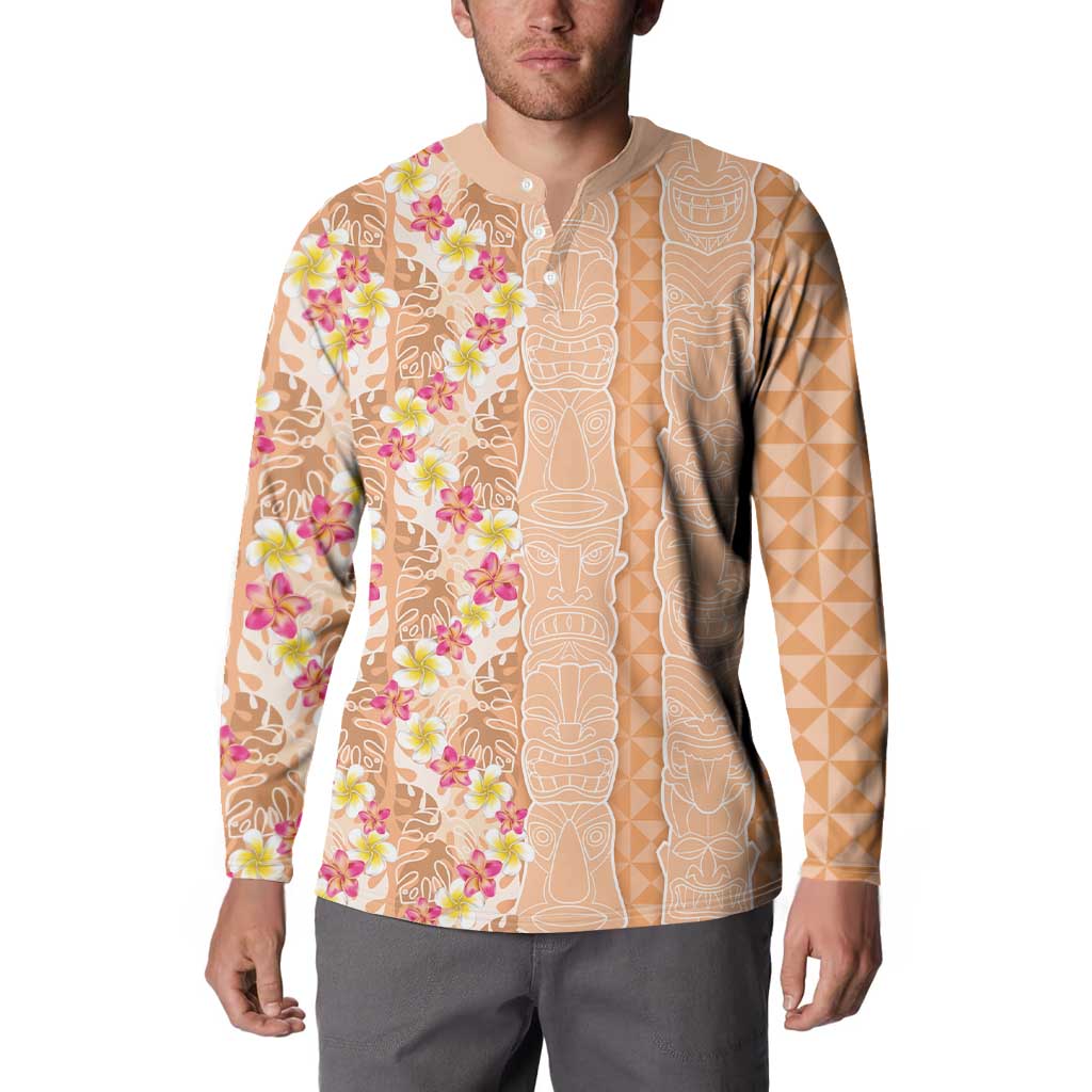 Orange Chiffon Aloha Hawaii Tiki Button Sweatshirt Tropical Plumeria - Seamless Style LT14 - Polynesian Pride