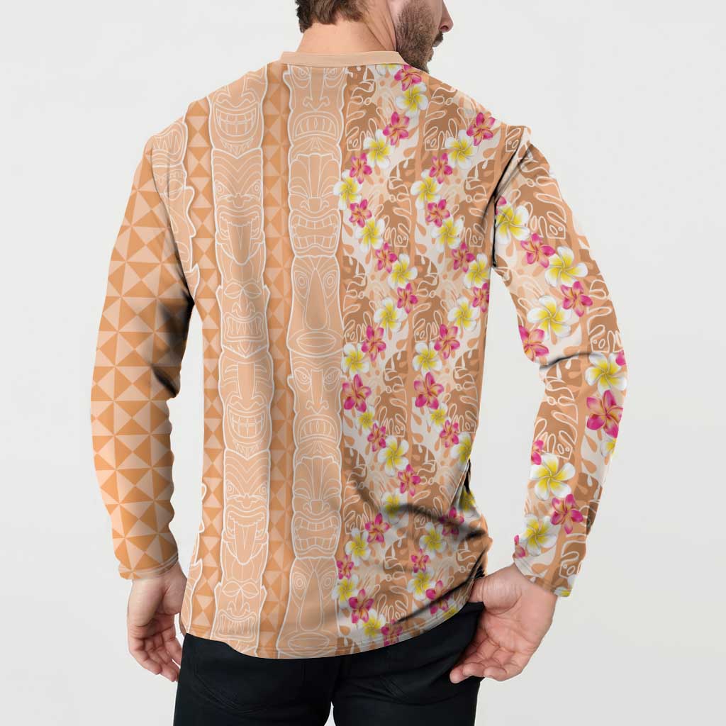 Orange Chiffon Aloha Hawaii Tiki Button Sweatshirt Tropical Plumeria - Seamless Style LT14 - Polynesian Pride