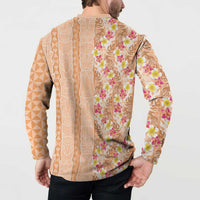 Orange Chiffon Aloha Hawaii Tiki Button Sweatshirt Tropical Plumeria - Seamless Style LT14 - Polynesian Pride