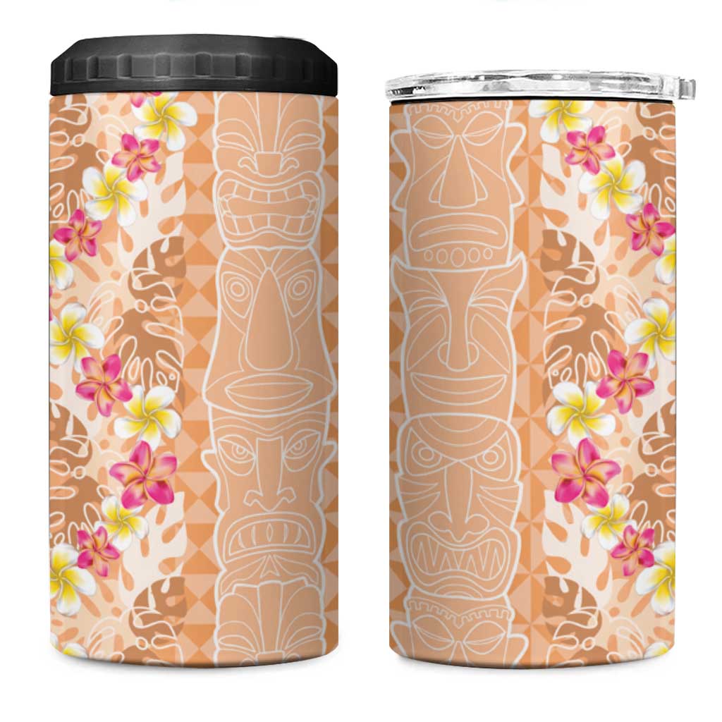 Orange Chiffon Aloha Hawaii Tiki 4 in 1 Can Cooler Tumbler Tropical Plumeria - Seamless Style