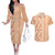 Orange Chiffon Aloha Hawaii Tiki Couples Matching Off The Shoulder Long Sleeve Dress and Hawaiian Shirt Tropical Plumeria - Seamless Style