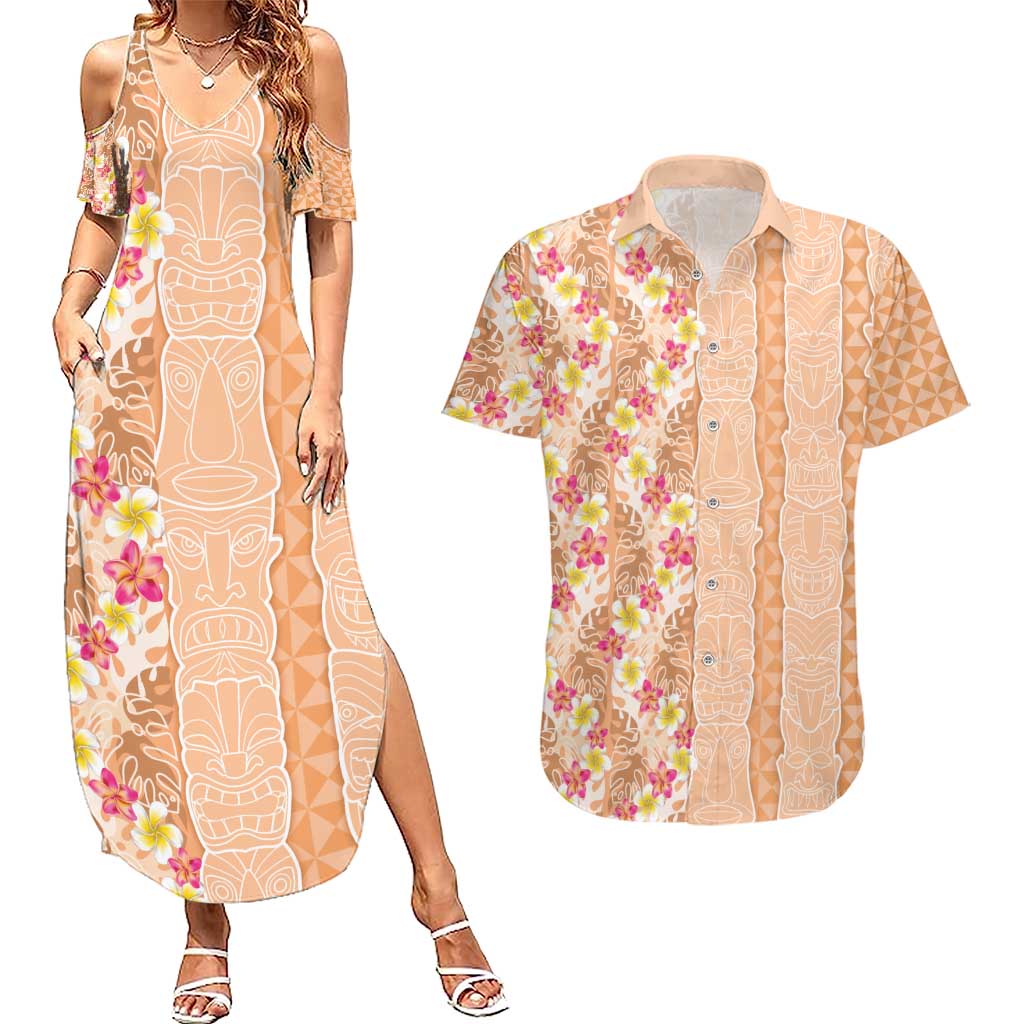 Orange Chiffon Aloha Hawaii Tiki Couples Matching Summer Maxi Dress and Hawaiian Shirt Tropical Plumeria - Seamless Style LT14 Orange - Polynesian Pride