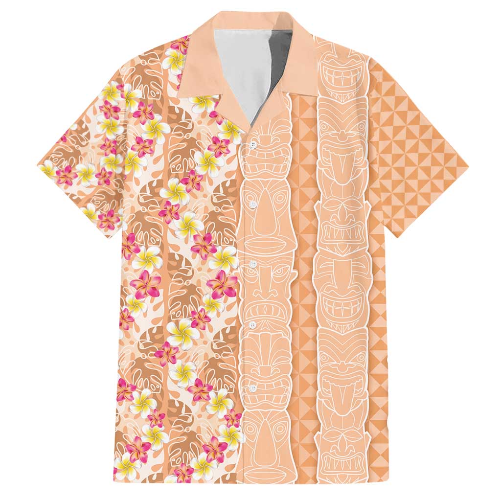 Orange Chiffon Aloha Hawaii Tiki Family Matching Short Sleeve Bodycon Dress and Hawaiian Shirt Tropical Plumeria - Seamless Style