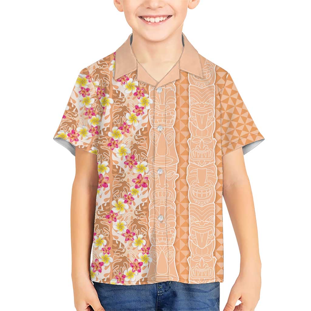 Orange Chiffon Aloha Hawaii Tiki Kid Hawaiian Shirt Tropical Plumeria - Seamless Style