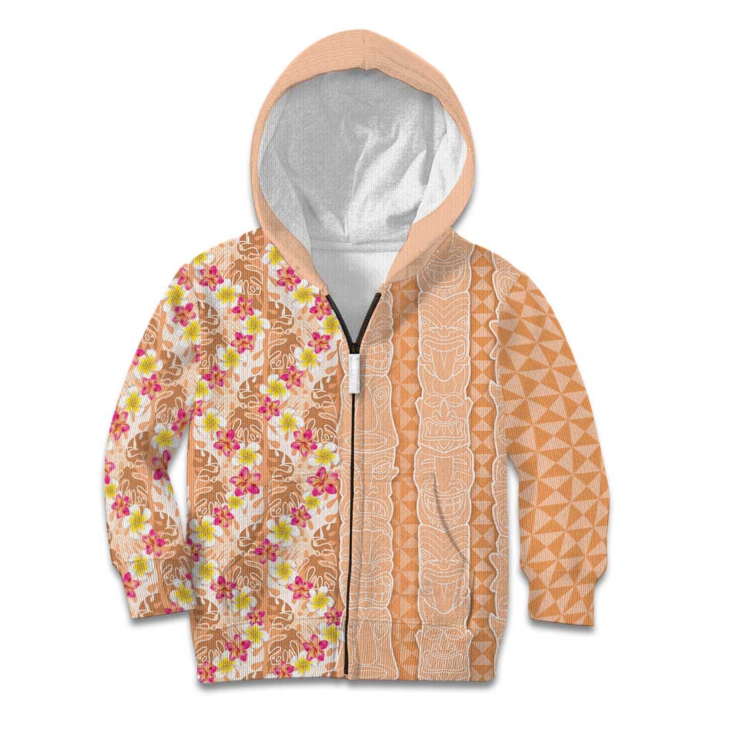 Orange Chiffon Aloha Hawaii Tiki Kid Hoodie Tropical Plumeria - Seamless Style