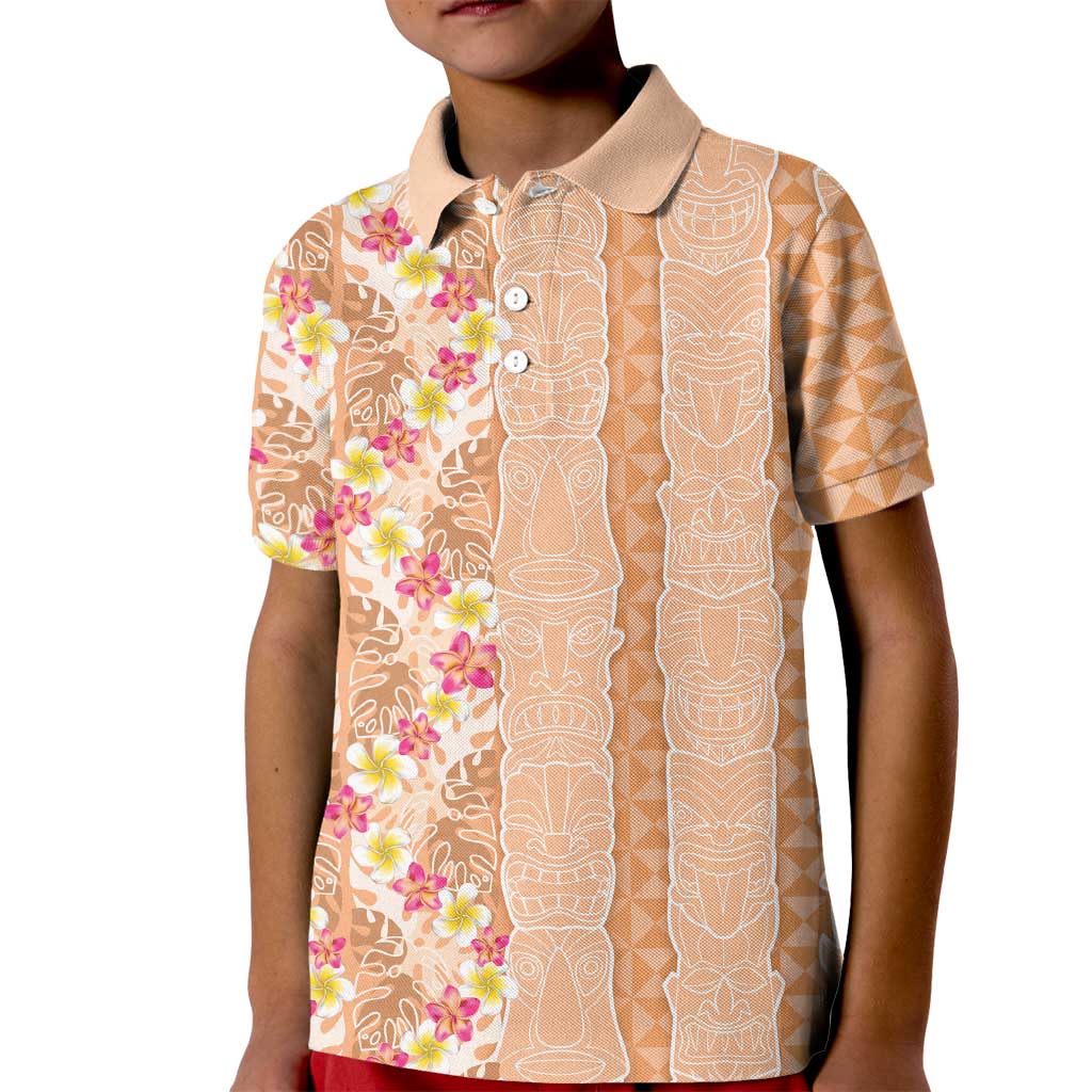 Orange Chiffon Aloha Hawaii Tiki Kid Polo Shirt Tropical Plumeria - Seamless Style