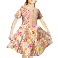 Orange Chiffon Aloha Hawaii Tiki Kid Short Sleeve Dress Tropical Plumeria - Seamless Style