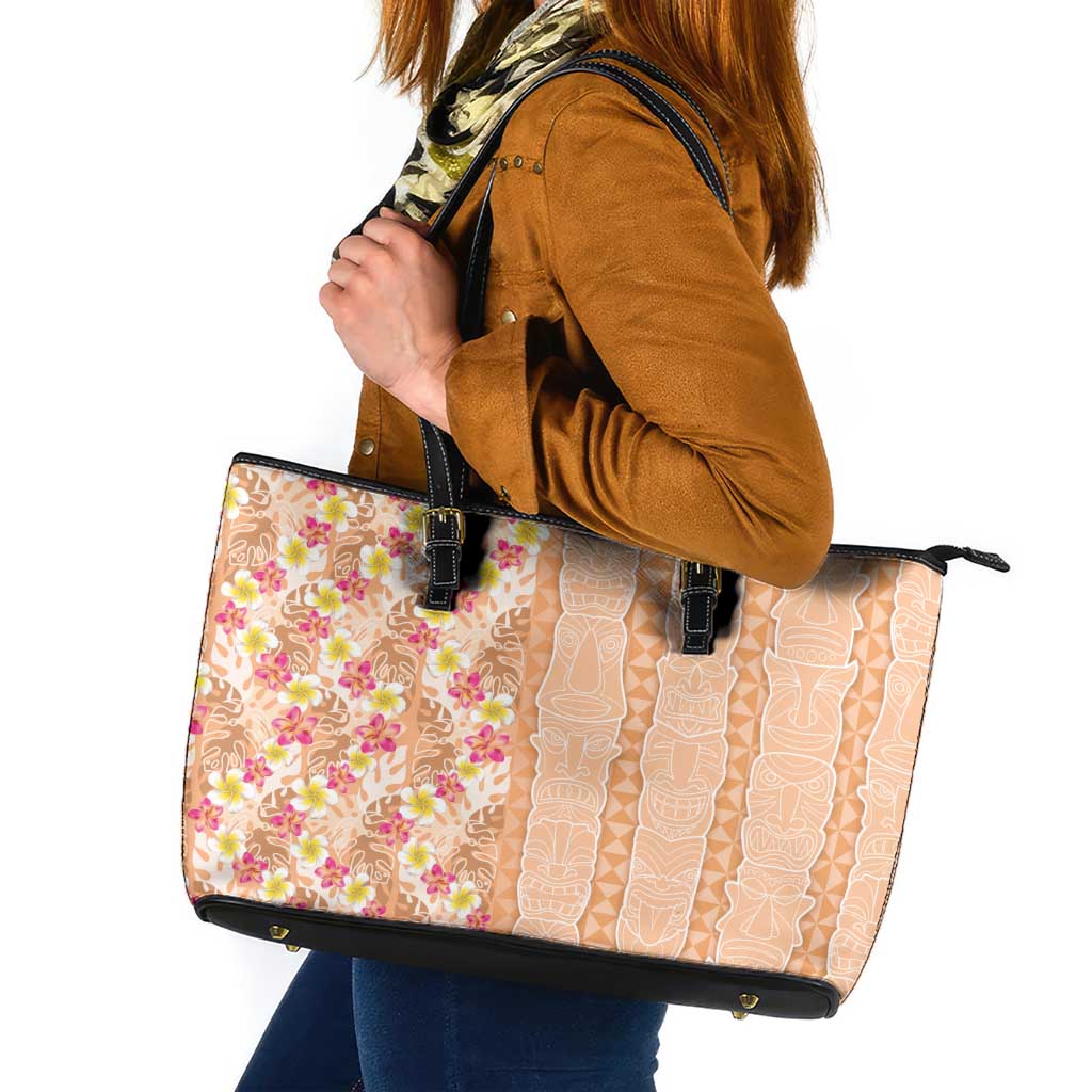Orange Chiffon Aloha Hawaii Tiki Leather Tote Bag Tropical Plumeria - Seamless Style LT14 Orange - Polynesian Pride