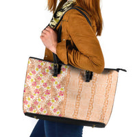 Orange Chiffon Aloha Hawaii Tiki Leather Tote Bag Tropical Plumeria - Seamless Style LT14 Orange - Polynesian Pride