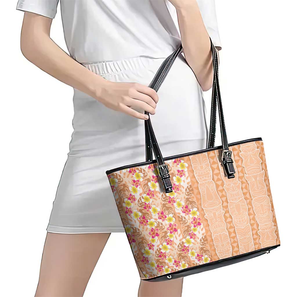 Orange Chiffon Aloha Hawaii Tiki Leather Tote Bag Tropical Plumeria - Seamless Style LT14 - Polynesian Pride