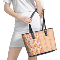 Orange Chiffon Aloha Hawaii Tiki Leather Tote Bag Tropical Plumeria - Seamless Style LT14 - Polynesian Pride