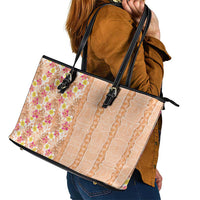 Orange Chiffon Aloha Hawaii Tiki Leather Tote Bag Tropical Plumeria - Seamless Style LT14 - Polynesian Pride