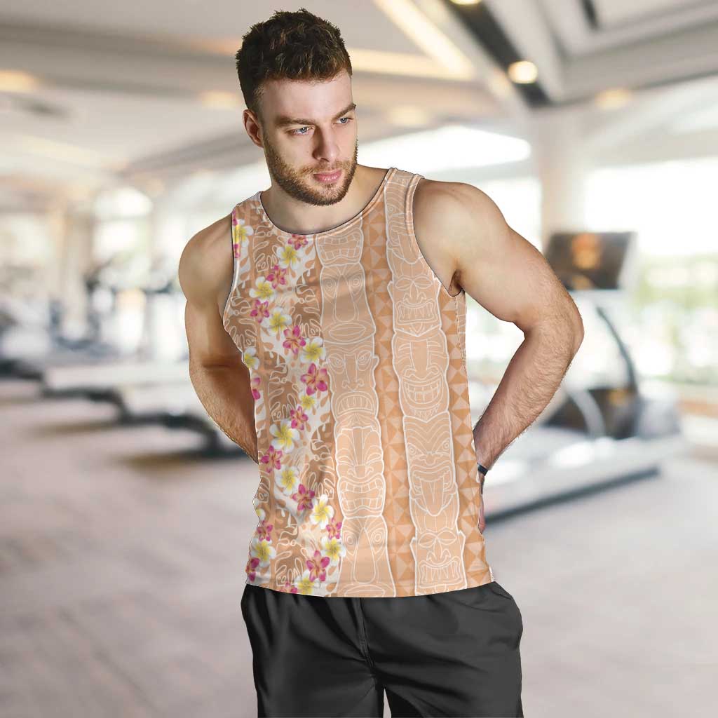 Orange Chiffon Aloha Hawaii Tiki Men Tank Top Tropical Plumeria - Seamless Style LT14 Orange - Polynesian Pride