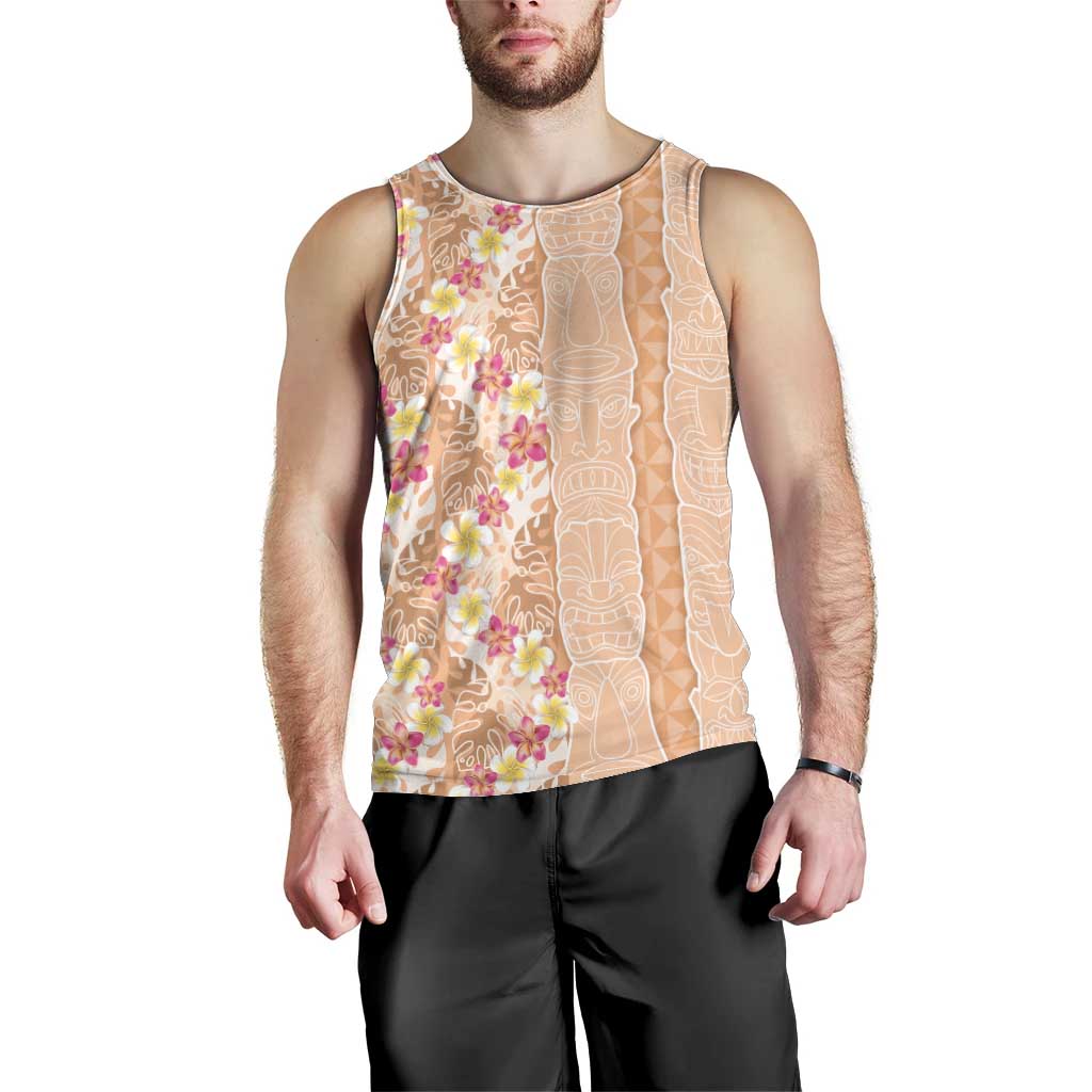 Orange Chiffon Aloha Hawaii Tiki Men Tank Top Tropical Plumeria - Seamless Style LT14 - Polynesian Pride