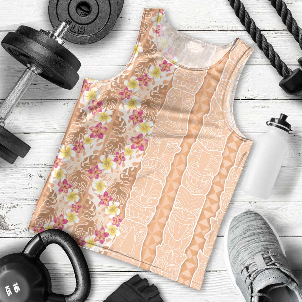 Orange Chiffon Aloha Hawaii Tiki Men Tank Top Tropical Plumeria - Seamless Style LT14 - Polynesian Pride
