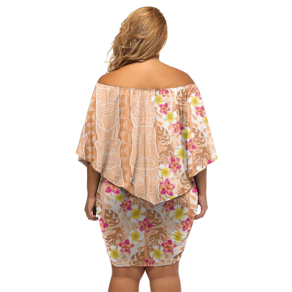 Orange Chiffon Aloha Hawaii Tiki Off Shoulder Short Dress Tropical Plumeria - Seamless Style LT14 - Polynesian Pride