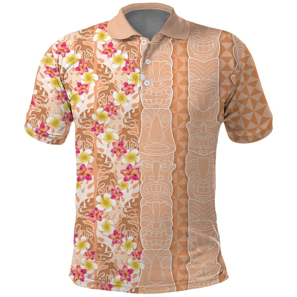 Orange Chiffon Aloha Hawaii Tiki Polo Shirt Tropical Plumeria - Seamless Style