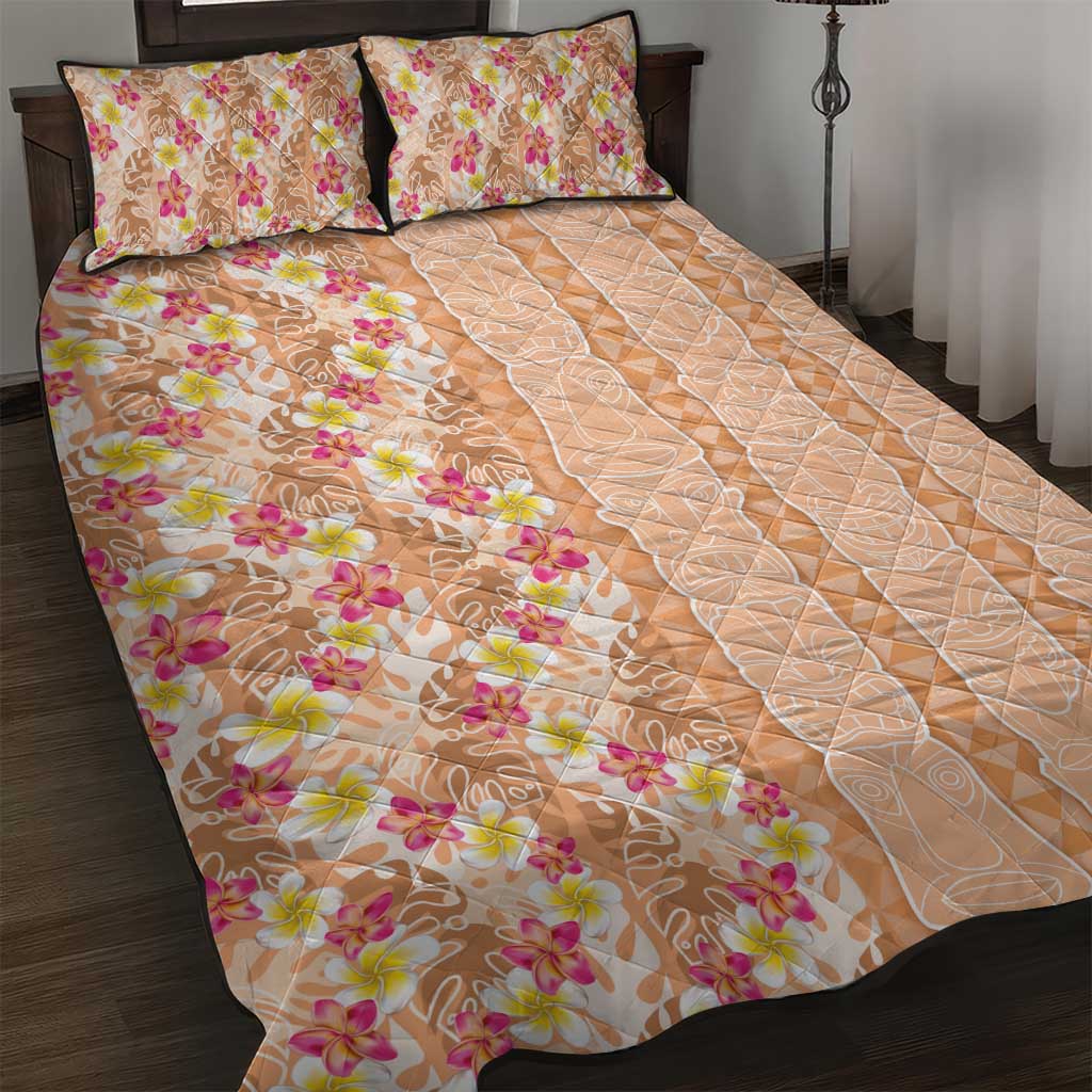 Orange Chiffon Aloha Hawaii Tiki Quilt Bed Set Tropical Plumeria - Seamless Style