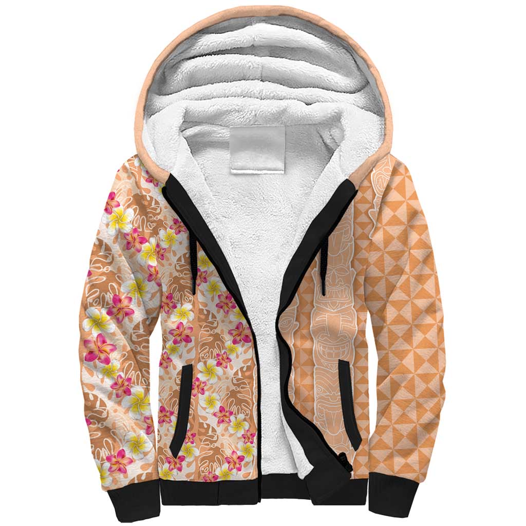 Orange Chiffon Aloha Hawaii Tiki Sherpa Hoodie Tropical Plumeria - Seamless Style LT14 Unisex Orange - Polynesian Pride
