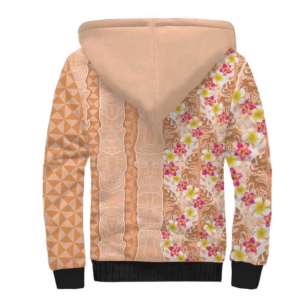 Orange Chiffon Aloha Hawaii Tiki Sherpa Hoodie Tropical Plumeria - Seamless Style LT14 - Polynesian Pride