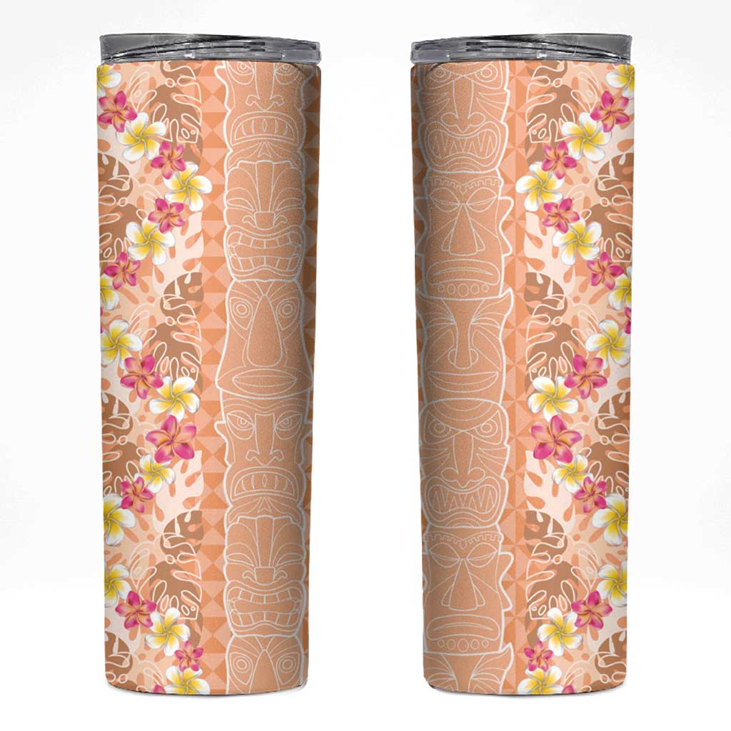 Orange Chiffon Aloha Hawaii Tiki Skinny Tumbler Tropical Plumeria - Seamless Style