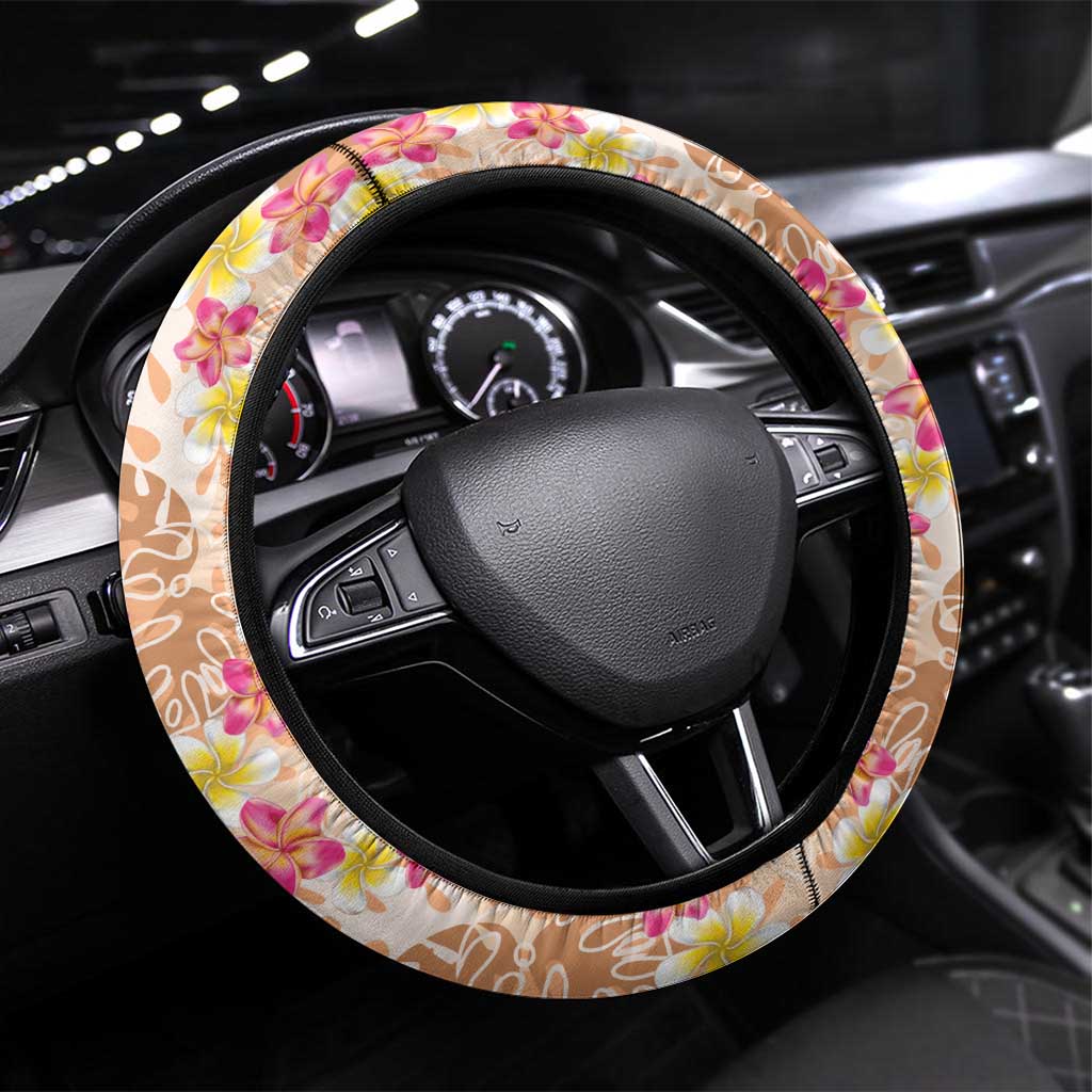 Orange Chiffon Aloha Hawaii Tiki Steering Wheel Cover Tropical Plumeria - Seamless Style LT14 Universal Fit Orange - Polynesian Pride