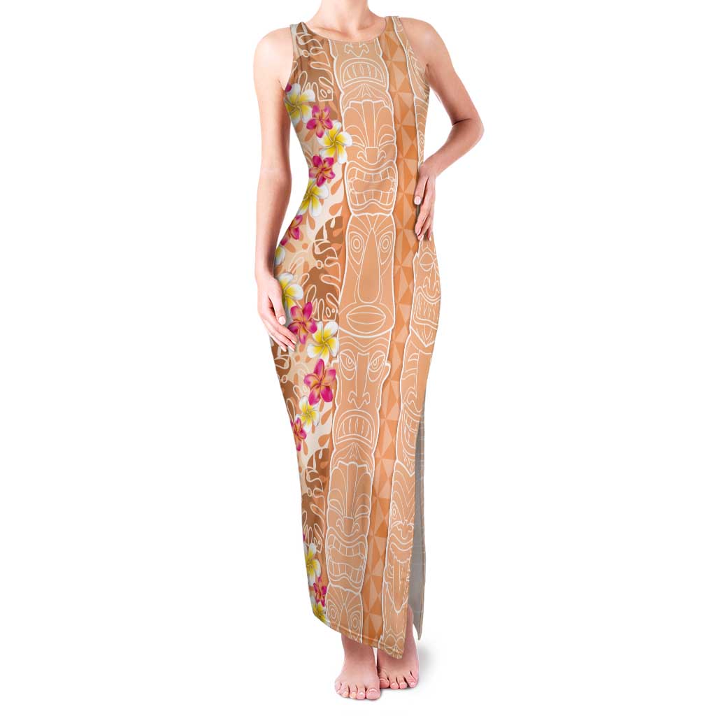 Orange Chiffon Aloha Hawaii Tiki Tank Maxi Dress Tropical Plumeria - Seamless Style LT14 Women Orange - Polynesian Pride