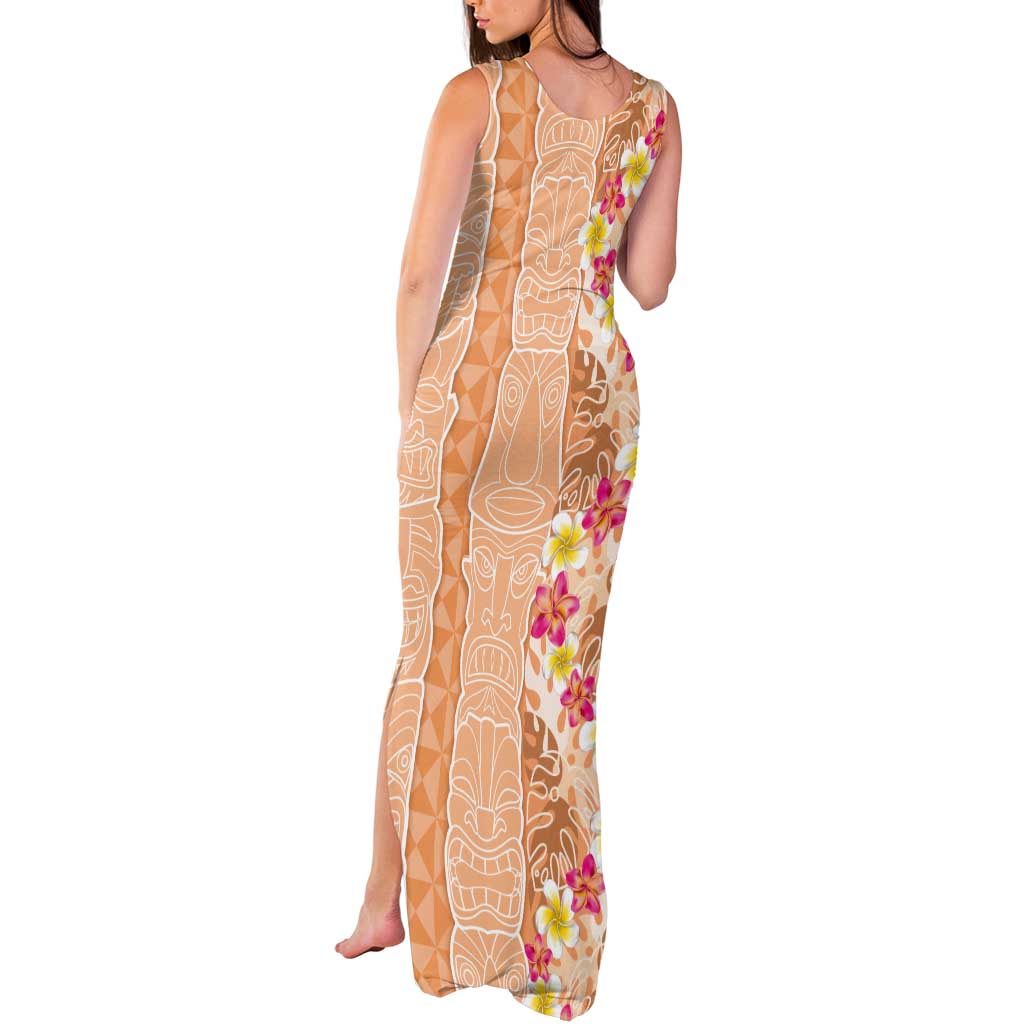 Orange Chiffon Aloha Hawaii Tiki Tank Maxi Dress Tropical Plumeria - Seamless Style LT14 - Polynesian Pride