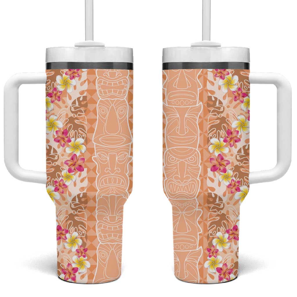 Orange Chiffon Aloha Hawaii Tiki Tumbler With Handle Tropical Plumeria - Seamless Style