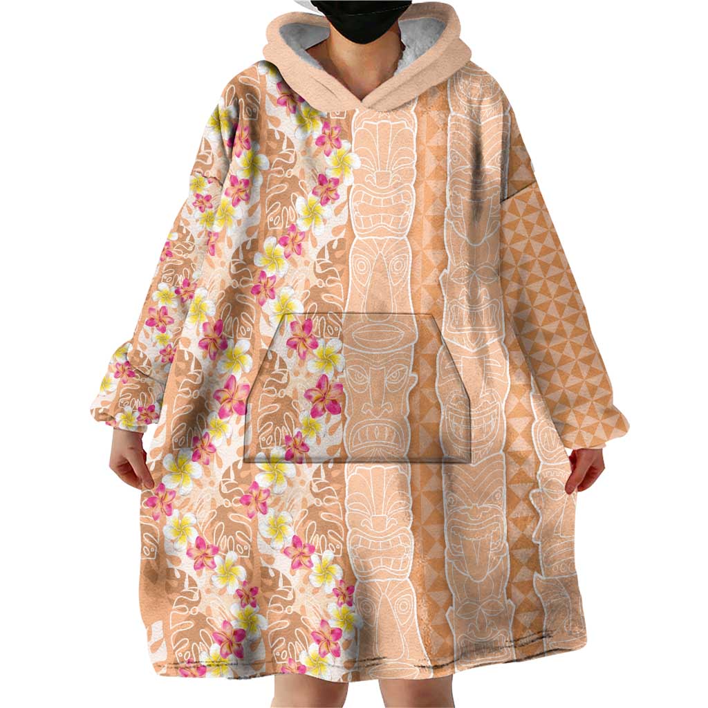Orange Chiffon Aloha Hawaii Tiki Wearable Blanket Hoodie Tropical Plumeria - Seamless Style