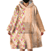 Orange Chiffon Aloha Hawaii Tiki Wearable Blanket Hoodie Tropical Plumeria - Seamless Style