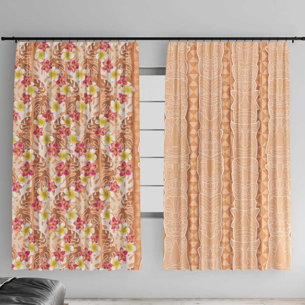 Orange Chiffon Aloha Hawaii Tiki Window Curtain Tropical Plumeria - Seamless Style LT14 With Hooks Orange - Polynesian Pride