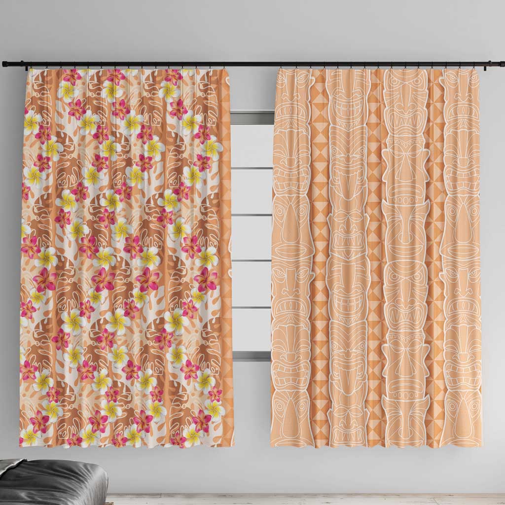 Orange Chiffon Aloha Hawaii Tiki Window Curtain Tropical Plumeria - Seamless Style