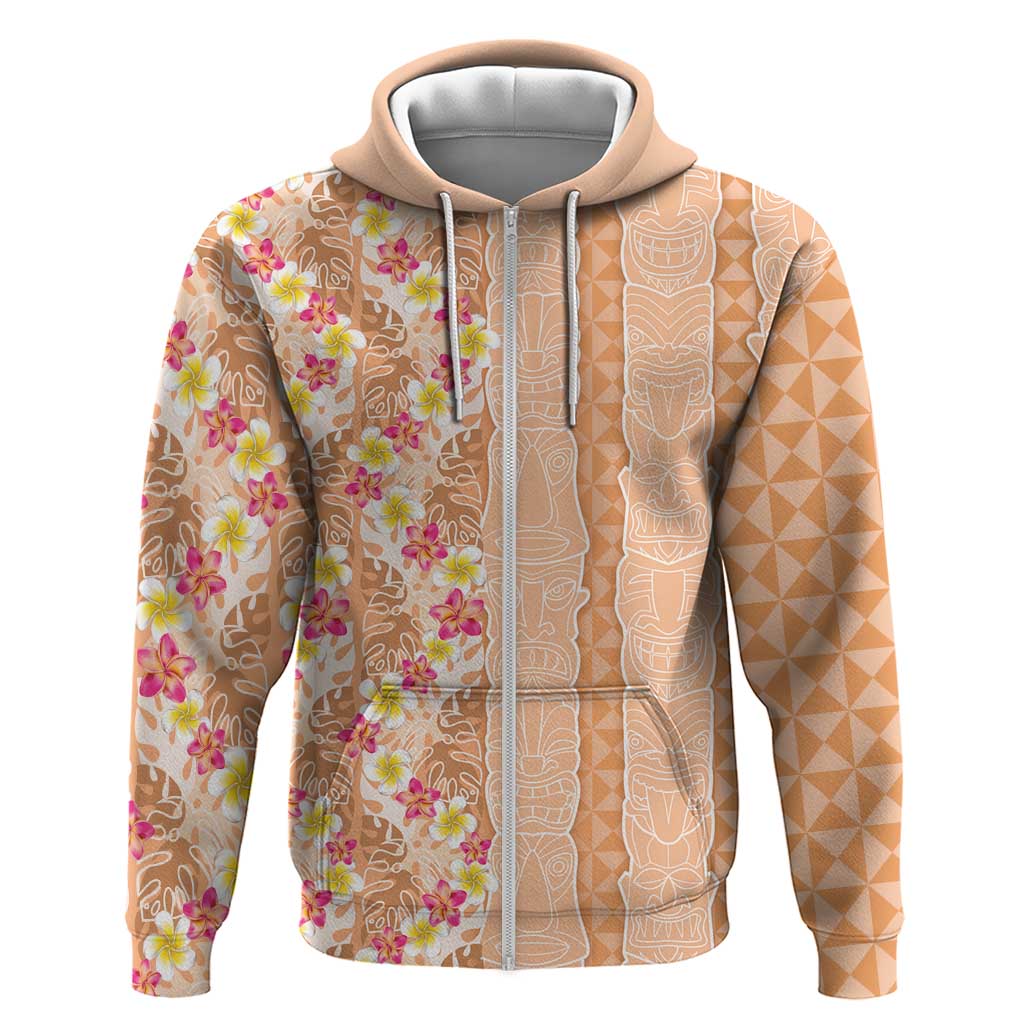 Orange Chiffon Aloha Hawaii Tiki Zip Hoodie Tropical Plumeria - Seamless Style